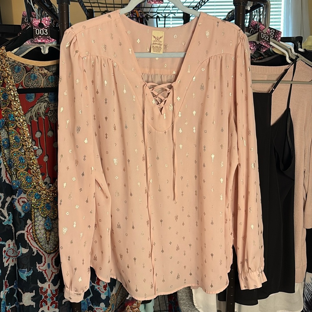 #63 - Faded Glory Pink Blouse With Rose Gold Accents